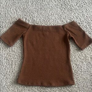 H&M Off-the-Shoulder Ribbed Sweater in Brown